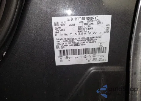 2007 Lincoln Mkx z USA, uszkodzony, nr VIN 2LMDU88C97BJ38910